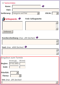 Termin Metadaten